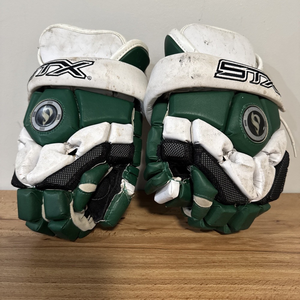 Vintage Green White & Black STX Ignitor Lacrosse Gloves CoolMax Leather Pad Sr